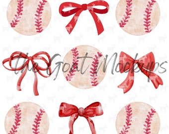 Coquette Bows & baseballs, red bows, baseball for Sublimation DtF Printing Digital File PNG ONLY Included