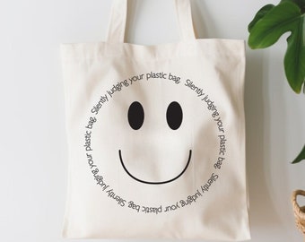 Juzgando silenciosamente su bolsa de plástico, bolsa reutilizable, bolsa de lona, bolsa divertida reutilizable, bolsa de lona divertida, bolsa ambiental divertida
