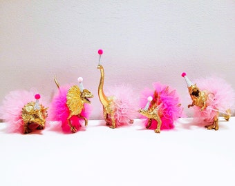 CUSTOM Sets of Gold Dinosaurs for any Celebration ~ Party Decorations ~ Cake Toppers