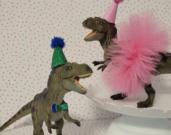CUSTOM Boy or Girl Green Dinosaur with Party Hat and Bling Bowtie of Tutu for birthday~decorations~cake topper~dinosaur birthday party