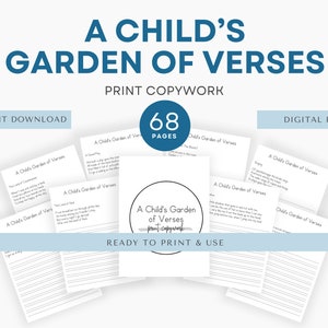 A Child’s Garden of Verses Print Copy Work b&w, Charlotte Mason Copywork, Handwriting Practice, Homeschool Printable, Morning Menu, Poetry
