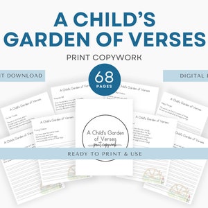 A Child's Garden of Verses Primaire afdrukkopie, Charlotte Mason, handschriftoefening, afdrukbaar thuisonderwijs, ochtendmenu, poëziethee