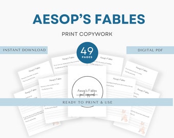 Aesop’s Fables Print Copy Work, Charlotte Mason Copywork, Handwriting Practice, Homeschool Printable, Morning Menu, Poetry Tea Time,