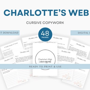 Charlotte’s Web Primary Cursive Copy Work, Charlotte Mason Copywork, Handwriting Practice, Homeschool Printable, Morning Menu, Nature Study