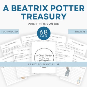 Beatrix Potter Treasury Print Kopierarbeit, Charlotte Mason Copywork, Handschriftpraxis, Homeschool Printable, Morgenmenü, Naturstudie