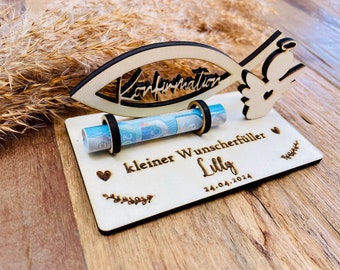 Money gift for confirmation personalized made of wood / wish fulfiller / special gift / with name