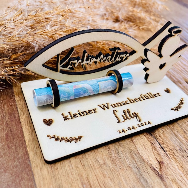 Geldgeschenk zur Konfirmation personalisiert aus Holz / Wunscherfüller / besonderes Geschenk / mit Namen