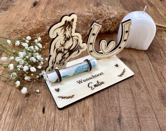 Money gift horse personalized from wood / birthday / baptism / communion / confirmation / girl / special gift / with name