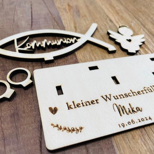 Geldgeschenk zur Kommunion personalisiert aus Holz / Wunscherfüller / besonderes Geschenk / mit Namen Bild 7