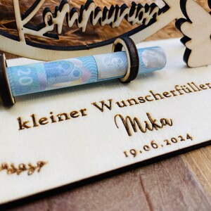 Geldgeschenk zur Kommunion personalisiert aus Holz / Wunscherfüller / besonderes Geschenk / mit Namen Bild 4