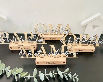 Aufsteller Mama, Papa, Oma oder Opa in 3 D Optik / personalisiert aus Holz / Geschenk Muttertag / Vatertag / Geburtstag / Weihnachten