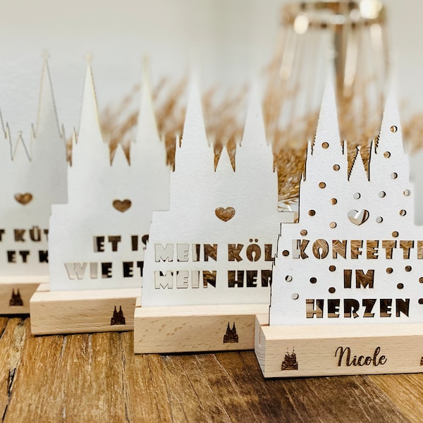 Kölner Dom Aufsteller mit Namen personalisiert aus Holz / verschiedene Designs / Geschenk