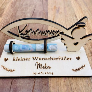 Geldgeschenk zur Kommunion personalisiert aus Holz / Wunscherfüller / besonderes Geschenk / mit Namen Bild 5