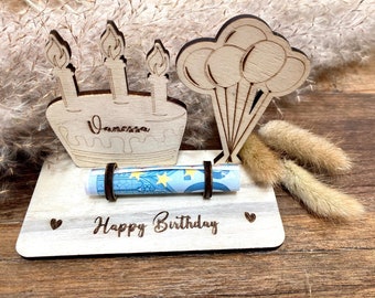 Geldgeschenk zum Geburtstag personalisiert aus Holz / Happy Birthday / besonderes Geschenk / mit Namen