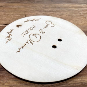 Ring board / ring cushion / ring holder / ring carrier cushion made of wood personalized / motif 2 tendrils with heart / with name and date / wedding image 5