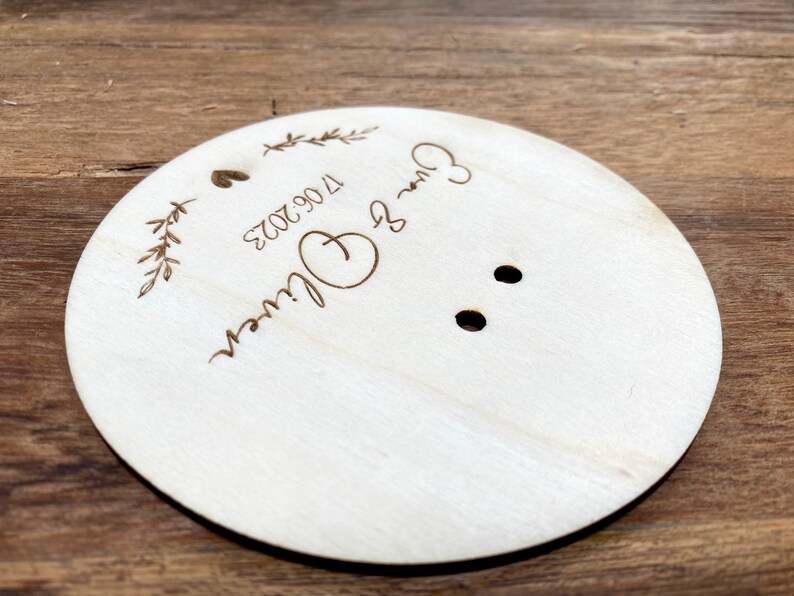 Ring board / ring cushion / ring holder / ring carrier cushion made of wood personalized / motif 2 tendrils with heart / with name and date / wedding image 5