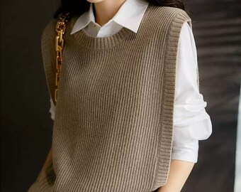 Women Knitted Sweater Vest, Dark Light Academia Loose Retro College Style O neck y2k  Bib Pullover, Autumn Winter Cardigan Cozy Knitwear