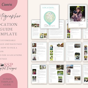 May include: A 15-page guide template for photographers to help them choose locations for photoshoots. The guide includes a title page, back page, two pages on how to pick a location, ten pages for ten locations, and one bonus page. The guide is fully customizable and includes a map, photos, and text.