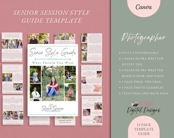 Canva Senior Portrait Style Guide, Senior Photography Style Guide, What to wear style guide, Photo Style Guide, Senior outfit tips template