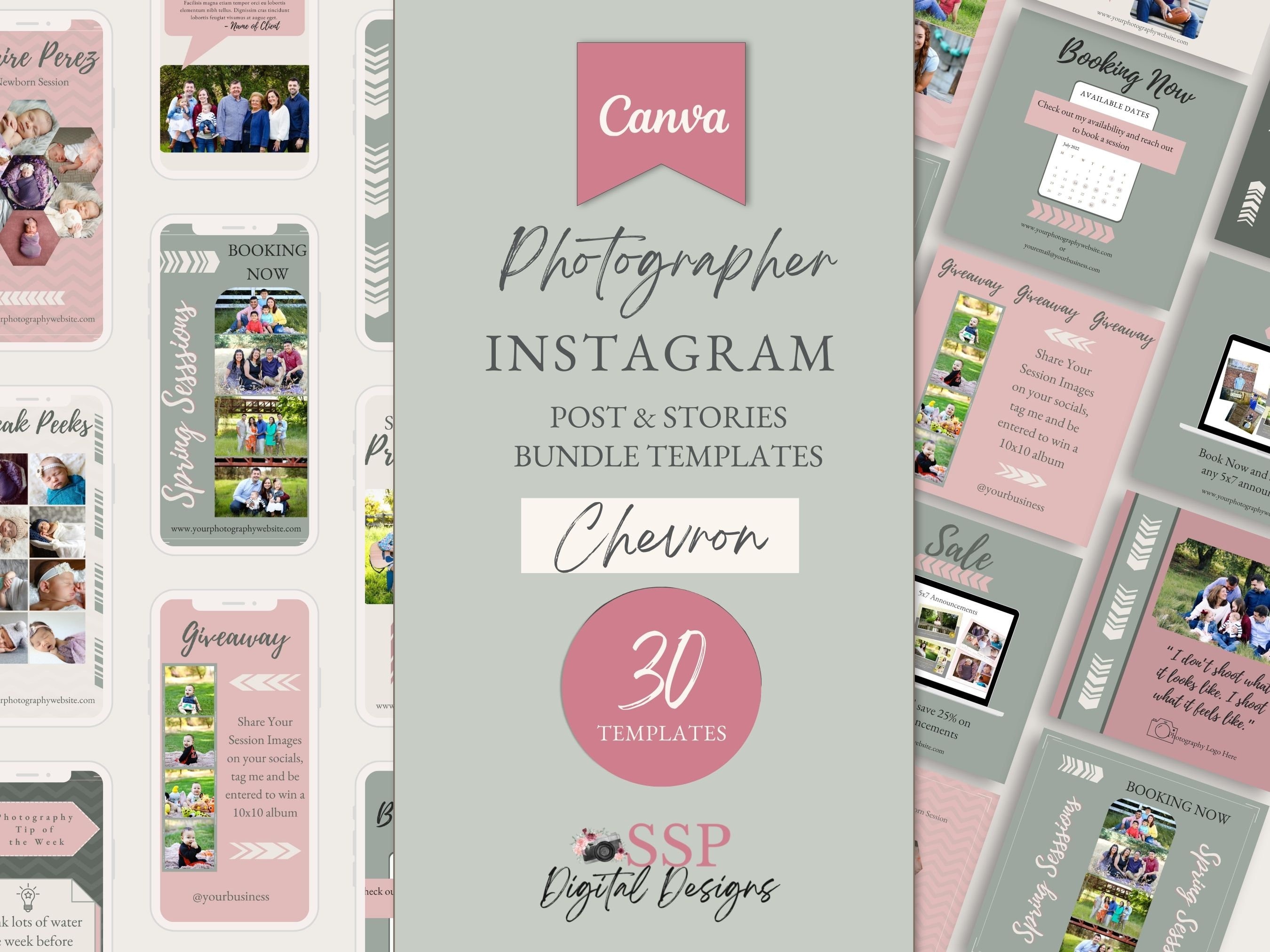 30 Chevron Instagram Story & Matching Posts Templates for Photographers ...