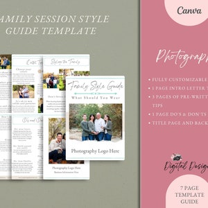 Canva 家族ポートレート スタイル ガイド、家族写真スタイル ガイド、写真スタイル ガイド、何を着るかスタイル ガイド、Canva テンプレート。