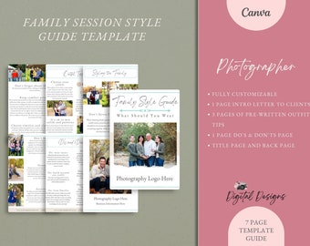 Guía de estilo de retratos familiares de Canva, Guía de estilo de fotografía familiar, Guía de estilo de fotografía, Guía de estilo de qué ponerse, Plantilla de Canva.