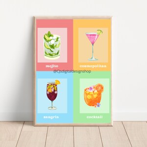 Alcohol Digital Wall Print- Cosmopolitan, Sangria, Mojito, and Cocktail bar cart art