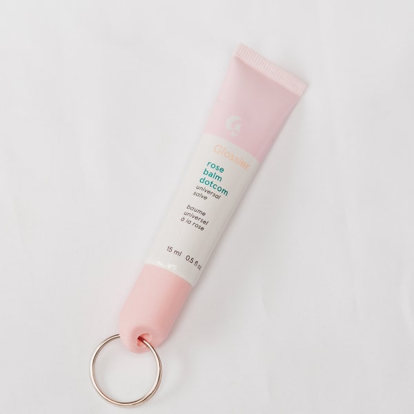 NEW Glossier Brand Keychain Cap (key ring included) - ChapCaddie Chapstick and Lip Balm Keychain Holder