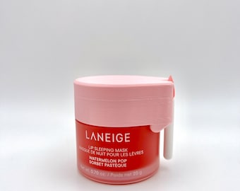 May include: A pink and red jar of Laneige Lip Sleeping Mask in Watermelon Pop Sorbet Pasteque flavor. The jar is 0.70 oz / 20 g.