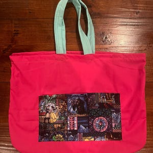Stained Glass Beauty and the Beast Tote Bag with Pocket
