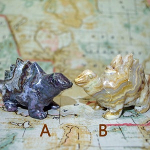 Custom Toddler Stegosaurus Dinosaur Carving - You Pick Between Crazy Lace Agate and Ocean Jasper - See Description for Details