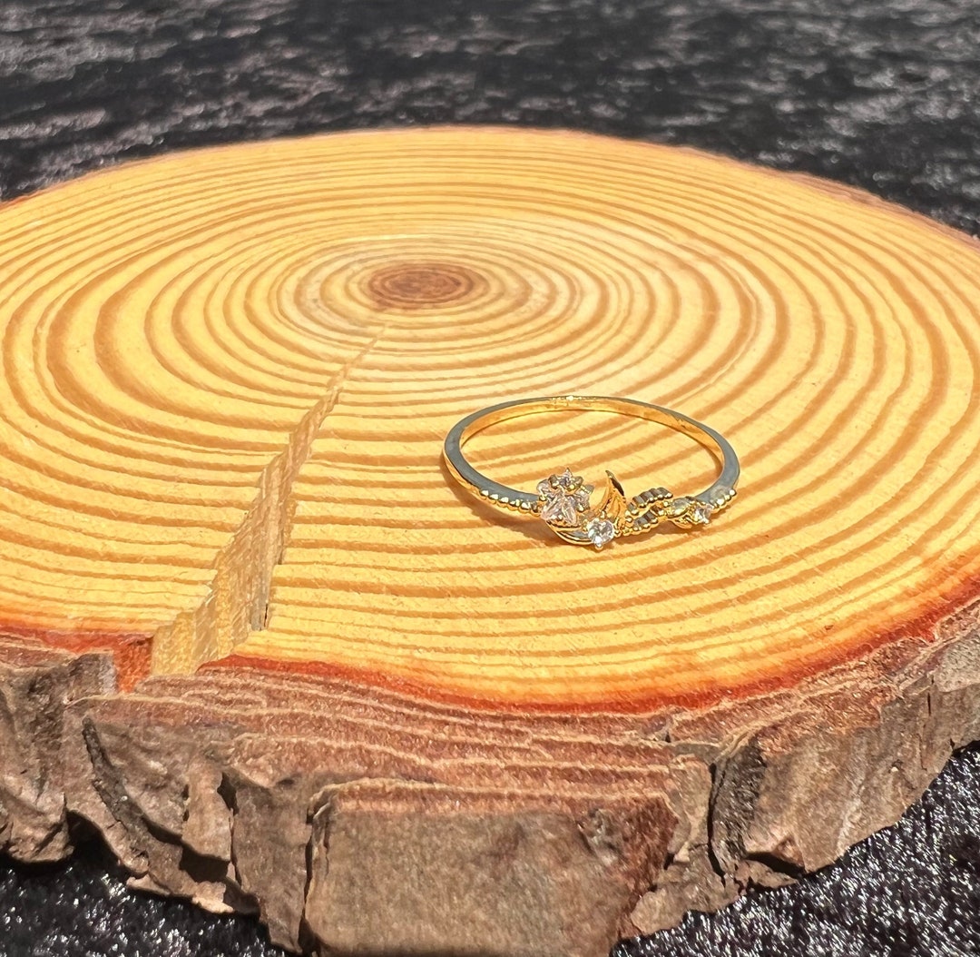 Stackable 14k Gold Dipped CZ Dainty Star Moon Rhinestone Ring Size 6 Gold Silver Cubic Zirconia