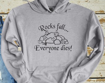 Rocks Fall Everyone Dies Hoodie, Dungeons and Dragons, DnD, Dungeon Master, DnD5e, DnD Dice, RPG, TTRPG, Dragon, Unisex Hooded Sweatshirt