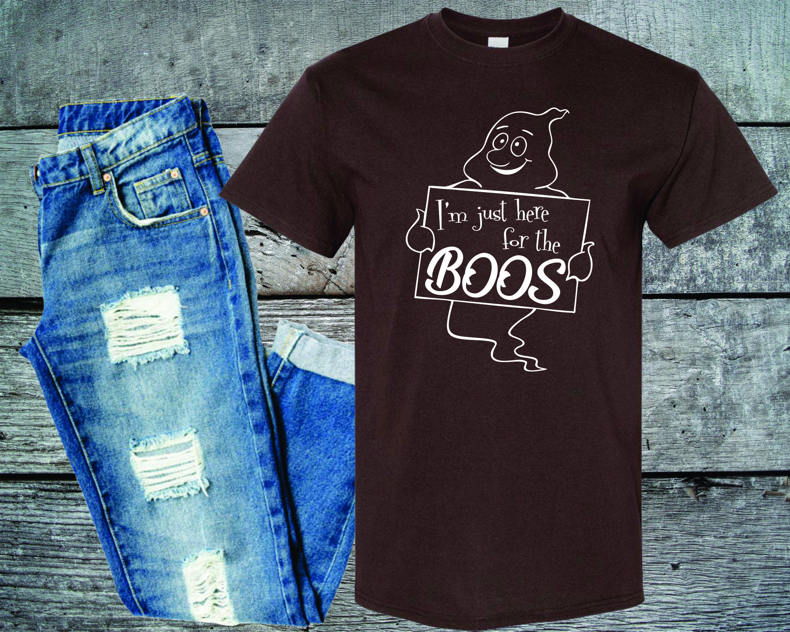 Discover Just here for the BOOS Tshirt, Halloween Party, Alcohol, Booze, Ghost, Funny Halloween Shirt, Trick or Treat, Haunted House, Unisex Tshirt