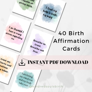40 Cartões de Afirmação de Nascimento Positivo - Gravidez para Impressão, Trabalho de Parto e Parto - Nascimento Doula Parteira Apoio ao Parto - Download Digital