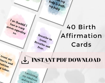 40 cartes d'affirmation positive de la naissance - imprimable grossesse, travail et accouchement - soutien à l'accouchement naissance doula sage-femme - téléchargement numérique