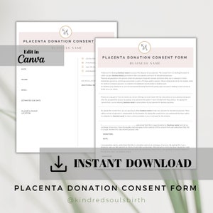 Placenta Donation Consent Form, Birth Doula Contract, Placenta Specialist Documents, Client Documents, Release Form, Birth Worker