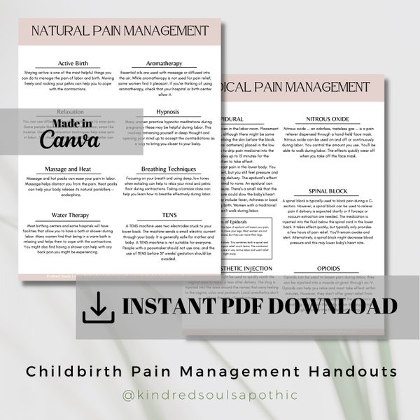 Pregnancy Childbirth Pain Management Techniques Medical Doula Handout PDF Download, Natural Medicated Birth Form