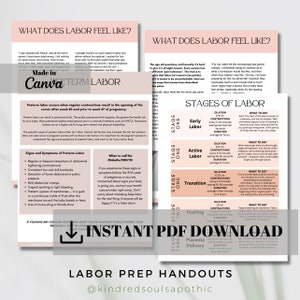 Labor Stages Handout, Birth Prep Doula Midwife Client Forms Preterm Labor Information