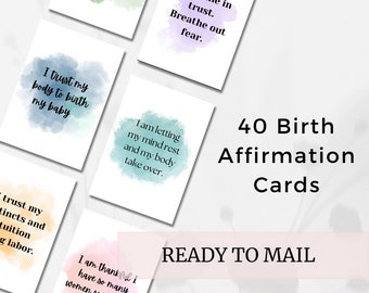 40 Positive Birth Affirmation Cards - Printable Pregnancy Labor & Delivery - Birth Doula Midwife Childbirth Support  - Physical Card