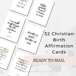 32 cartes d'affirmation de la naissance chrétienne - Écritures imprimables, travail de la grossesse et accouchement - soutien à l'accouchement doula sage-femme - copie papier
