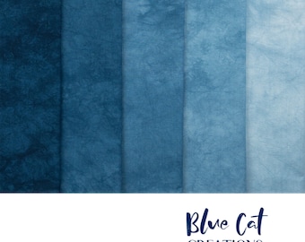 Hand dyed Navy Blue Fabric Gradient, Kona Cotton Fat Quarter Bundle