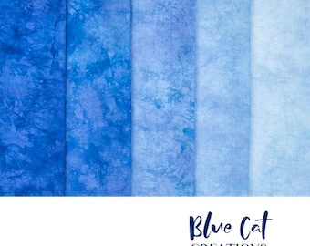Hand dyed Periwinkle Blue Fabric Gradient, Kona Cotton Fat Quarter Bundle