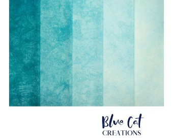 Hand dyed Seafoam Blue Fabric Gradient, Kona Cotton Fat Quarter Bundle