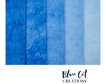 Hand dyed Cornflower Blue Fabric Gradient, Kona Cotton Fat Quarter Bundle