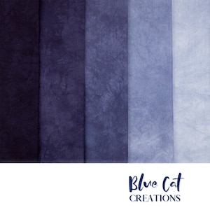 Hand dyed Twilight Blue Fabric Gradient, Kona Cotton Fat Quarter Bundle