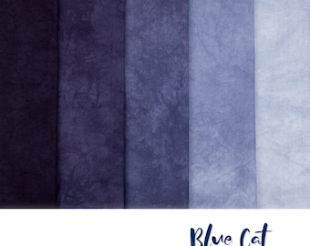 Hand dyed Twilight Blue Fabric Gradient, Kona Cotton Fat Quarter Bundle