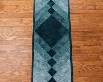 Teal Quilted Table Runner - Handmade with Hand Dyed Kona Cotton