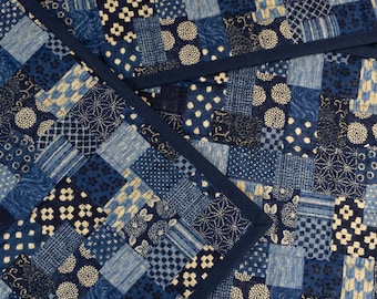 Quilted Placemats in Japanese Blue and Tan Boro-inspired Fabric