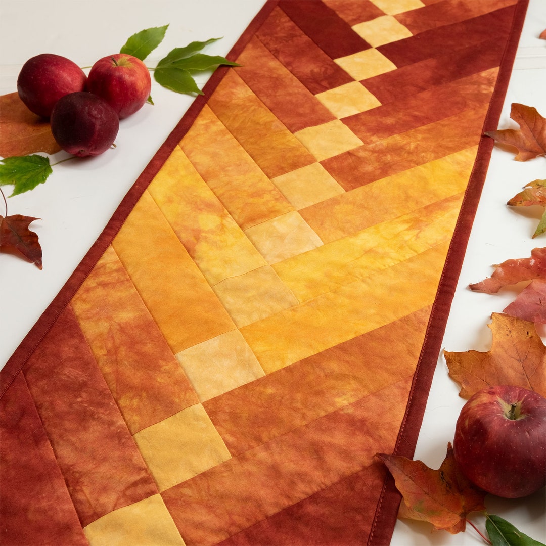 Fall Quilted Table Runner Handmade With Hand Dyed Kona Etsy